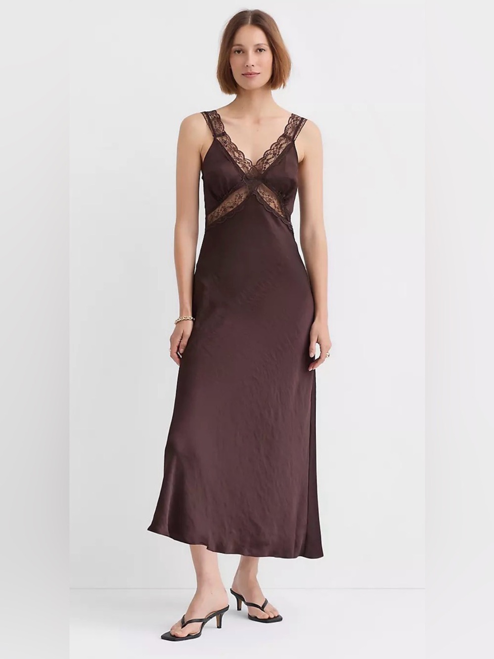 Loft Satin Lace Trim Chocolate Dress